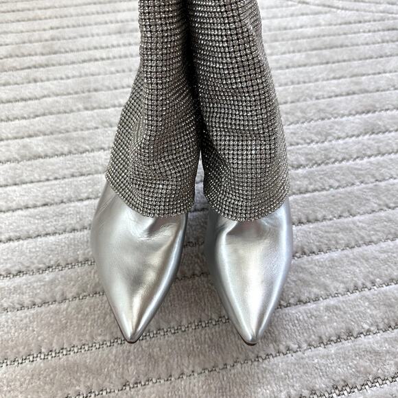 NEW Steve Madden Riski Rhinestone Foldover Tall Wedge Boots in Silver Size 5.5 - Picture 4 of 10